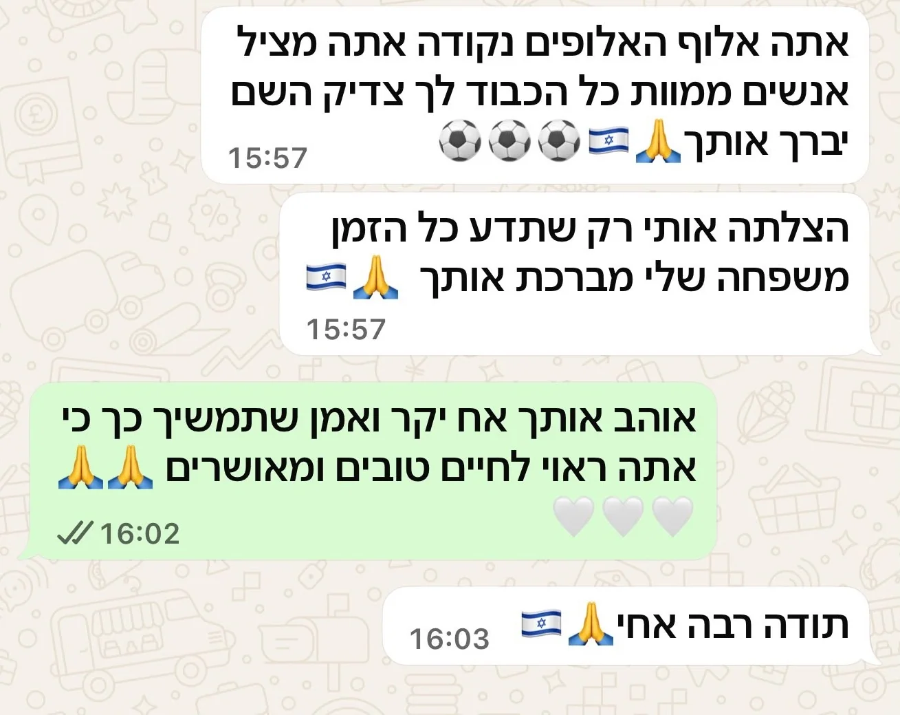 הודעת תודה ממטופל ובני משפחתו