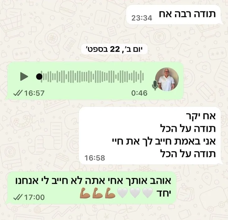 הודעת תודה ממטופל בליווי